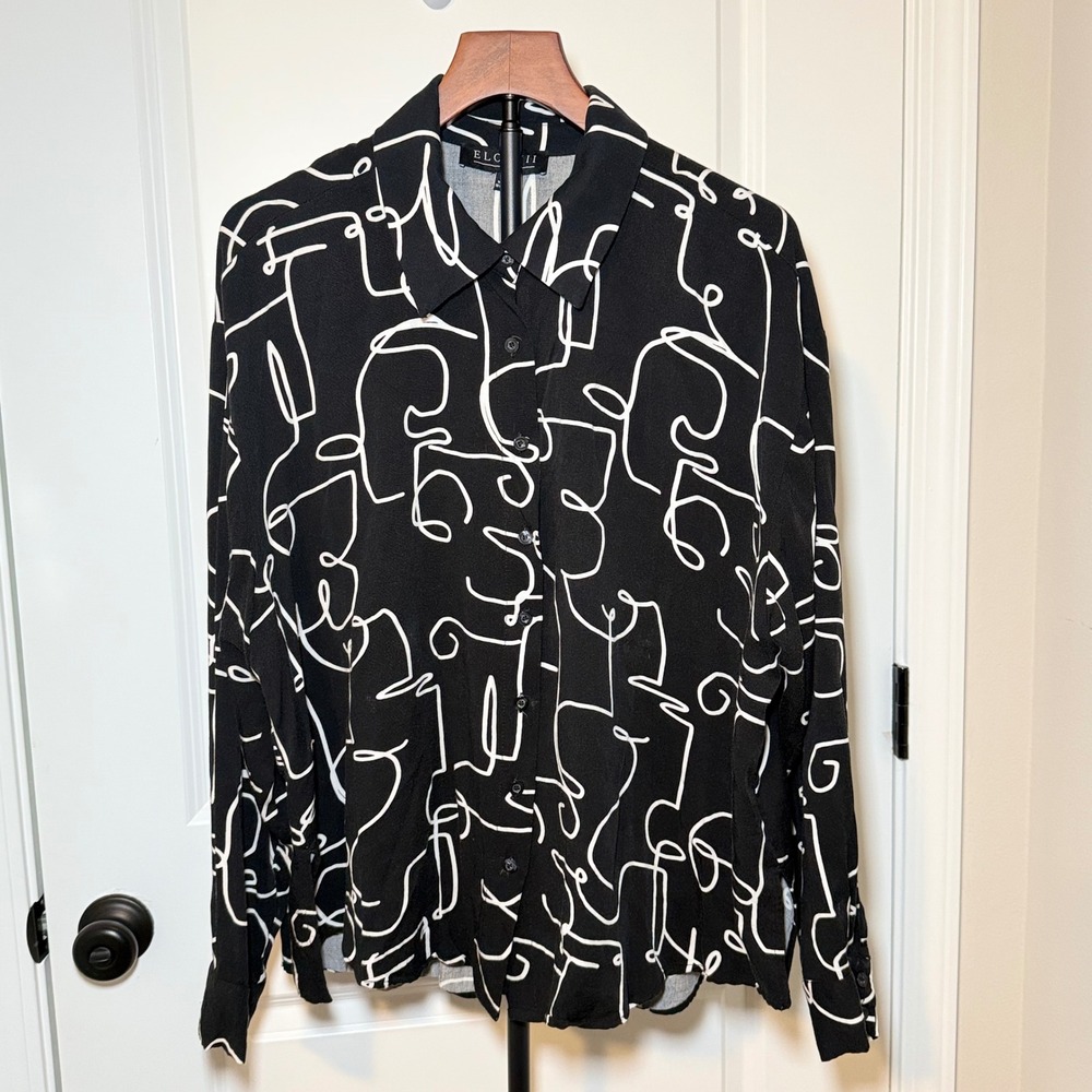 Eloquii Womens Size 18 Black White Abstract Shirt Avant Garde‎ Chic